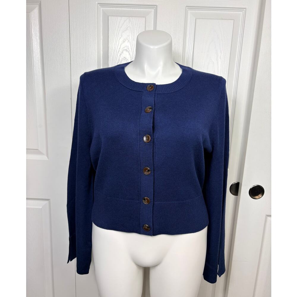 On 34th Cardigan Sweater Women's Blue Cropped Crewneck Button Front Size XXL NWT